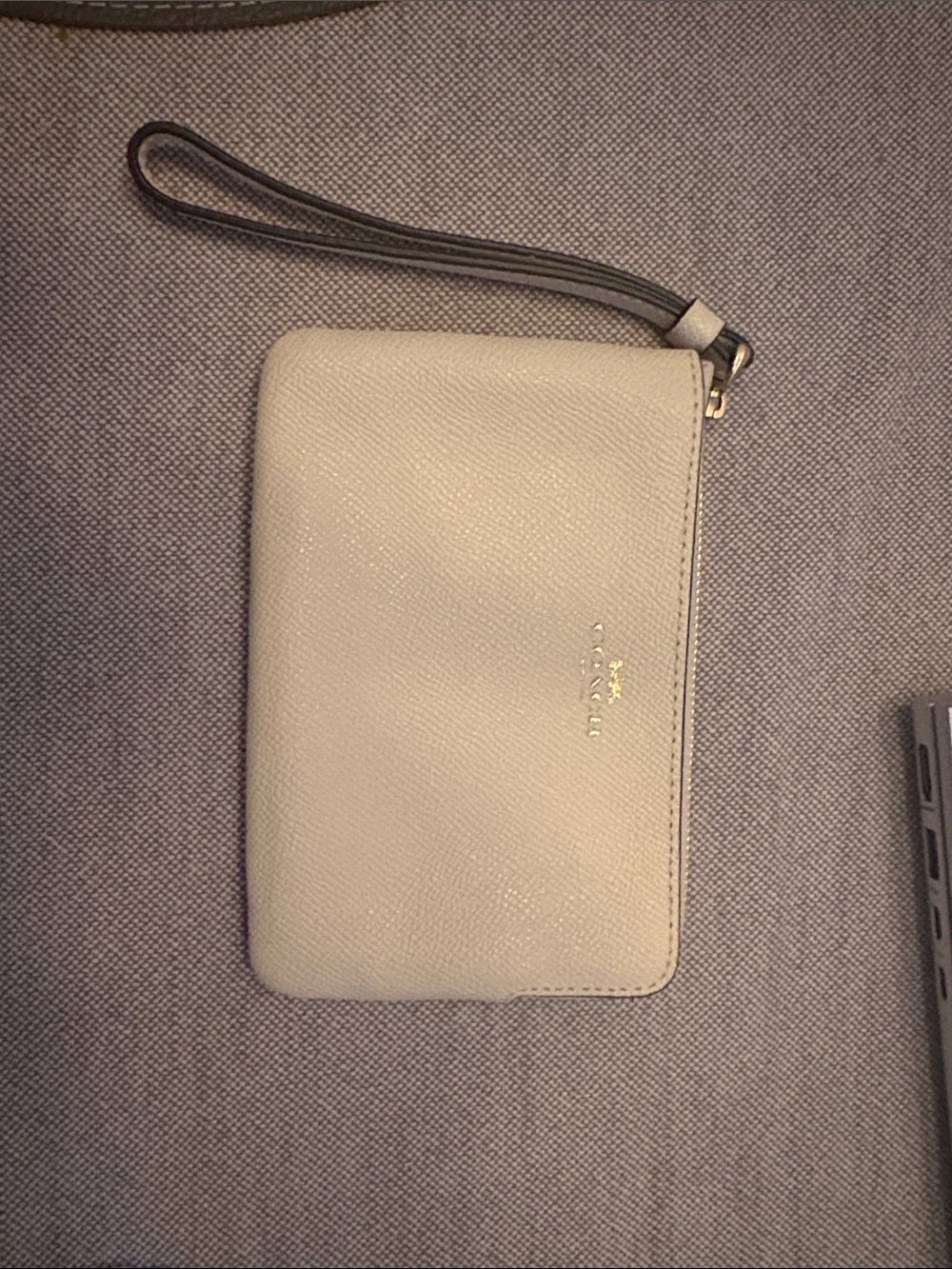Coach Pebbled Leather Wristlet in Cream with Gold Logo